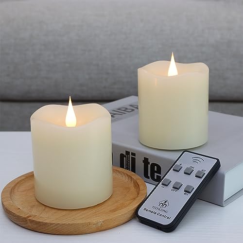 Flameless Candles Battery Operated with Remote Timer (3"x3"-2 Pack-Pillar)