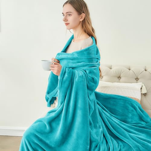 Fleece Blanket Soft Plush King Size Bed Blanket Peacock 108"x90" (Teal / King(108"x90"))