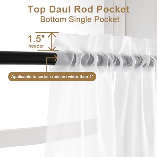 Sheer White Curtains 90 inches Long 2 Panels (White / 42"W x 90"L (Pack of 2))