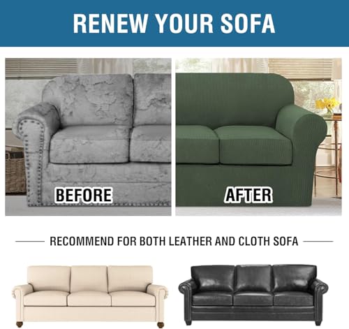 4 Piece Stretch Sofa Covers for 3 Cushion Couch Covers for Living Room Furniture Slipcovers (Large Plus / Bronze Green)