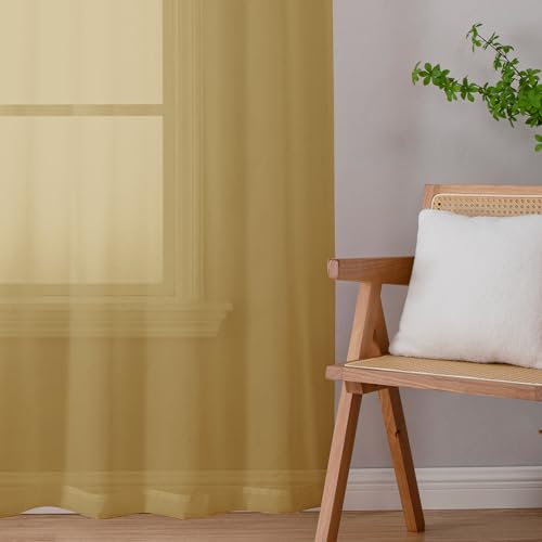 Gold Sheer Curtains 78 Inches Long 2 Panels Set for Living Room (Gold / 42"W x 78"L (Pack of 2))