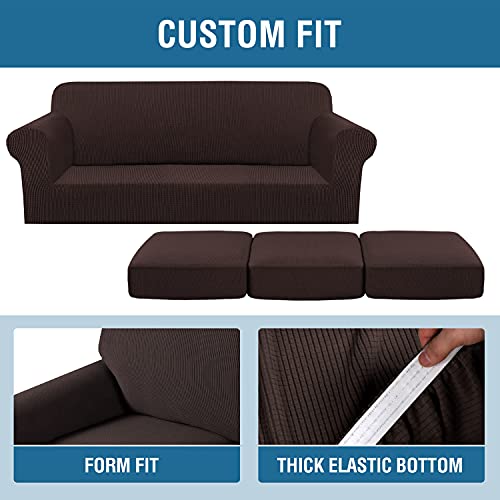 4 Piece Stretch Sofa Covers for 3 Cushion Couch Covers for Living Room Furniture Slipcovers (Large / Chocolate)