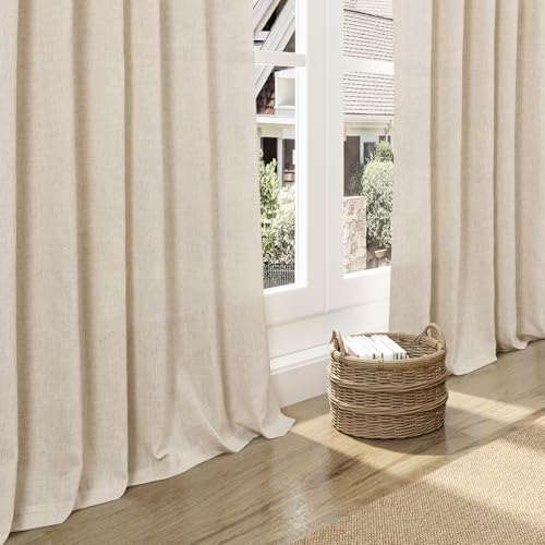 Extra Long 120 Inch Curtains for Living Room Cream Beige Linen Light Filtering Semi Sheer Curtain Back Tab Modern Farmhouse Decor Floor to Ceiling High Window for Bedroom 52x120 (52"W x 120"L (Pack of 2) / Cream Beige)