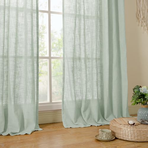 Living Room Linen Curtains (Light Sage / 52"W x 90"L (Pack of 2))