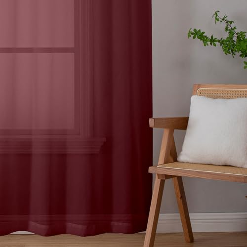2 Piece Burgundy Sheer Curtains 84 Inch Length (40"W x 84"L (Pack of 2) / Burgundy)