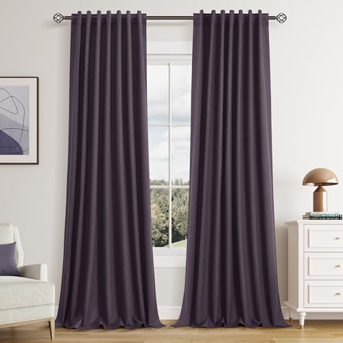 100% Blackout Curtains 102 Inch Length 2 Panels Set for Living Room Bedroom Back Tab Thermal Insulated Black Out Linen Drapes Room Darkening Window Curtains 102 Inches Long (Plum / 52"W x 102"L (Pack of 2))