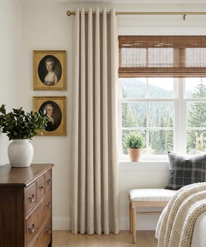 100% Blackout Linen Curtains 96 Inch Long 2 Panels Set (Burl | Natural Flax / 50"W x 96"L (Pack of 2))