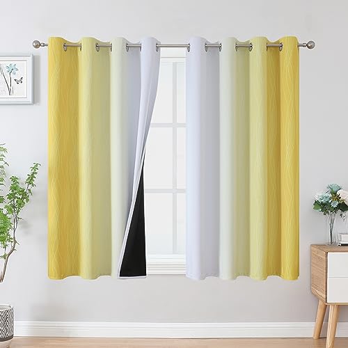 Yellow and Greyish White Ombre Blackout Curtains for Living Room 45 Inch (Yellow and Greyish White / 52"W x 45"L (Pack of 2))