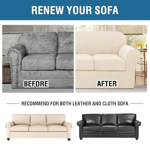 4 Piece Stretch Sofa Covers for 3 Cushion Couch Covers for Living Room Furniture (Large / Cream)
