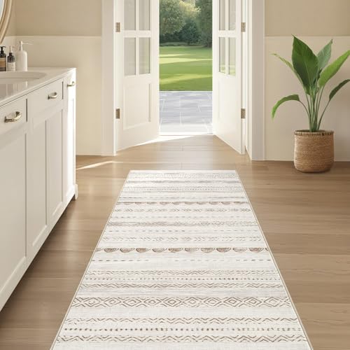 Runner Rug Kitchen Washable Rugs (Beige Brown / 3' X 8' (Runner))