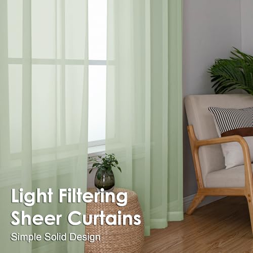 Light Green Sheer Curtains 84 Inches Long 2 Panels (Light Green / 42"W x 84"L (Pack of 2))