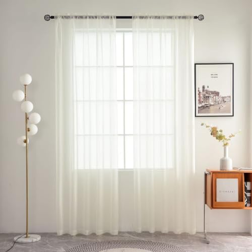 Sheer Voile Curtains for Living Room 84 Inch Long 2 Panels (Ivory / 38"W x 84"L (Pack of 2))