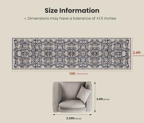 Amada 2'6"x10' Washable Runner Rug for Hallway (2'6" x 10' (Runner) / Blue/Brown)