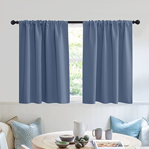 Short Blackout Privacy Curtains 30 inch Long for Bathroom Window (Stone Blue / 42"W x 30"L (Pack of 2))