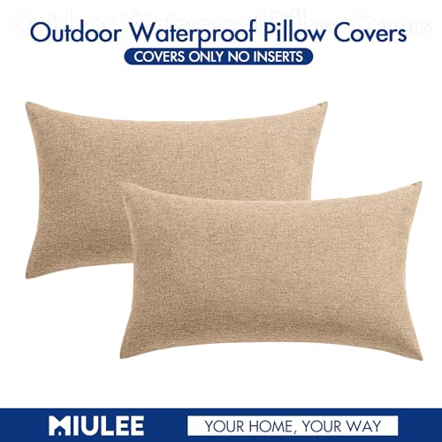 Decorative Outdoor Pillow Covers Lumbar Waterproof 12x20 Light Tan (20" x 12" (Pack of 2) / Light Tan)