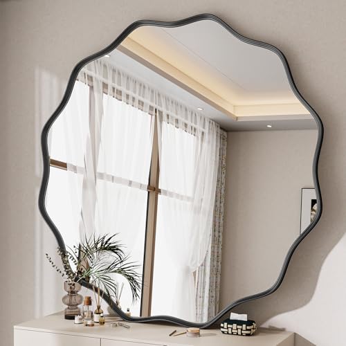 Round Wavy Mirror (Black / 36"L x 36"W)