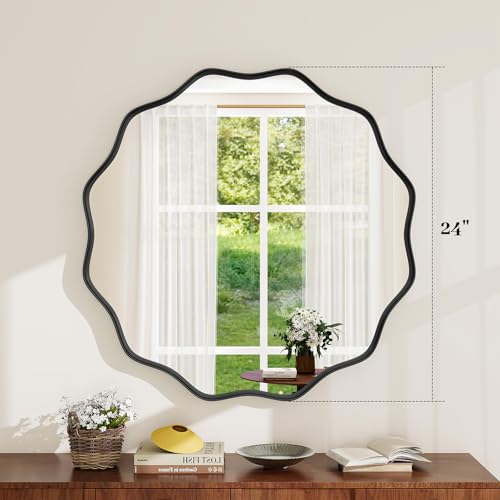 Wavy Round Mirror (Black / 24"L x 24"W)