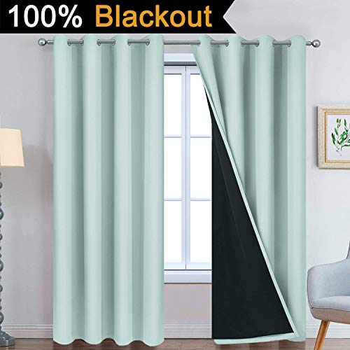 Aqua 100% Blackout Curtains 84 Inches Long for Bedroom 52" Wide (52"W x 84"L (Pack of 2) / Aqua)