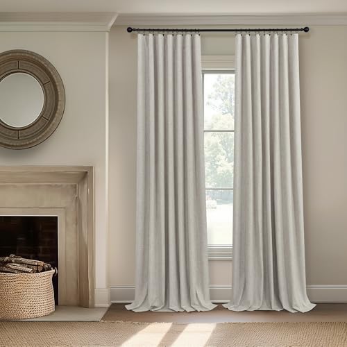 Linen Blackout Curtains 84 Inch Length 2 Panels Set for Living Room Bedroom Back Tab Thermal Insulated 100% Black Out Linen Drape Room Darkening Window Curtain 84 Inch Long Stone Taupe Birch Tan Beige (Stone / 52"W x 84"L (Pack of 2))