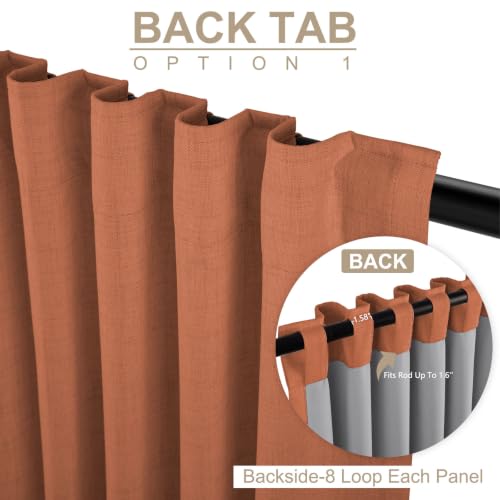 Faux Linen Total Blackout Curtains for Bedroom 108 Inch Long Burnt Orange (Maple | Burnt Orange / 50"W x 108"L (Pack of 2))