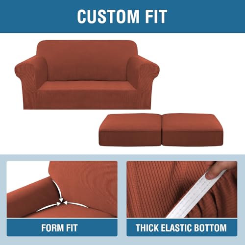 3 Piece Stretch Sofa Covers for 2 Cushion Loveseat Couch Covers for Living Room Sofa Slipcovers (Medium / Rust)