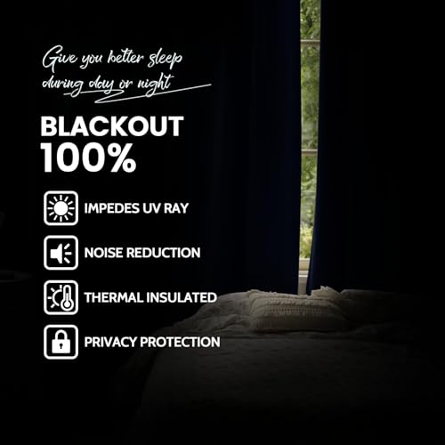 100% Blackout Curtains 52x96 inch Navy Blue Window Drape (Navy Blue / 52"W x 96"L (Pack of 2))