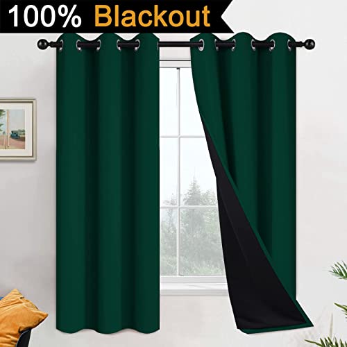 Dark Green 100% Blackout Curtains 63 Inches Long 42" Wide 2 Panels (42"W x 63"L (Pack of 2) / Dark Green)