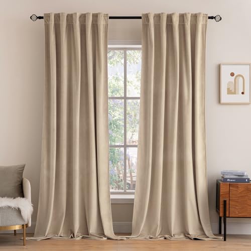 Velvet Curtains 52x90 inches 2 Panels Camel Beige Blackout Curtains (Camel Beige / 52"W x 90"L (Pack of 2))