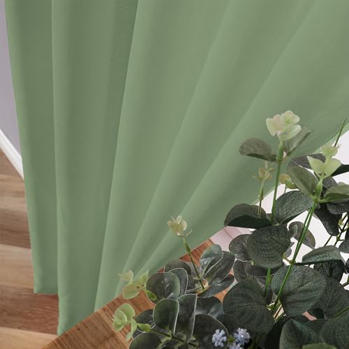Sheer Curtains Linen Textured Living Room Curtain Sheers Light Filtering Rod Pocket Voile Curtains for Bedroom (42"W x 63"L (Pack of 2) / Sage Green)
