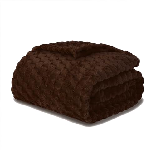 Brown Throw Blanket 50"×60" inches Fuzzy 3D Jacquard Decorative (Brown / 50"×60”)