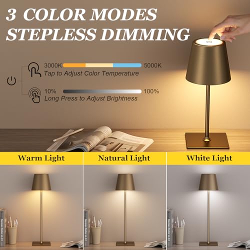 Brown Cordless Rechargeable Table Lamp 5000mAh Battery Operated Lamps (Light Brown)