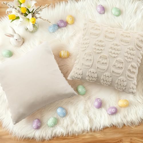 Beige Faux Fur Egg Throw Pillow Covers 18x18 Set of 2 (18" x 18" (Pack of 2) / Eggs Beige)