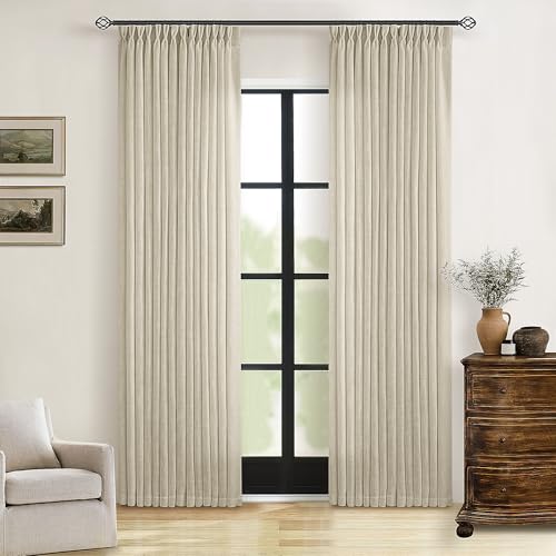 108 Inch Neutral Linen Curtains 2 Panels Set Pinch Pleated (Linen / 40"W x 108"L (Pack of 2))