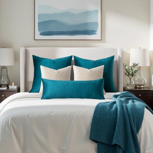 28x28 Inch Pack of 2 Euro Velvet Throw Pillow Covers Teal (28" x 28" (Pack of 2) / Teal)