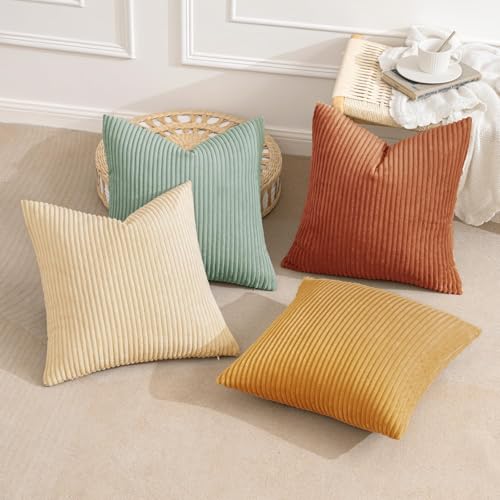 Soft Corduroy Decorative Throw Pillow Covers Teal (16" x 16" (Pack of 4) / Teal-rust)