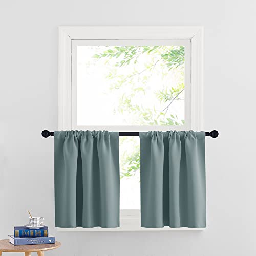 Cafe Blackout Curtains 24 inch Length (Dusty Blue / 29"W x 24"L (Pack of 2))