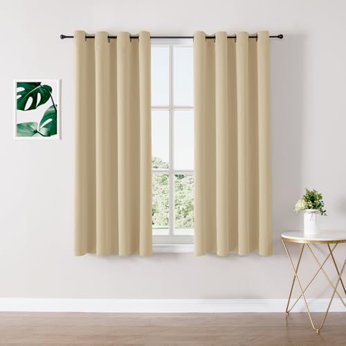 Blackout Curtains for Bedroom and Living Room 63 Inches Long (52"W x 63"L (Pack of 2) / Biscotti)