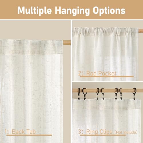 Cream Linen Kitchen Curtains 30 Inch Length for Small Windows (Cream / 25"W x 30"L (Pack of 2))