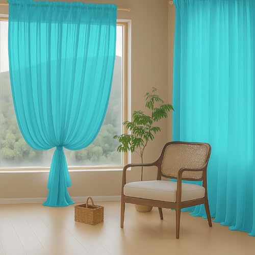 Turquoise Sheer Curtains 90 Inches Long 2 Panels (42"W x 90"L (Pack of 2) / Turquoise)