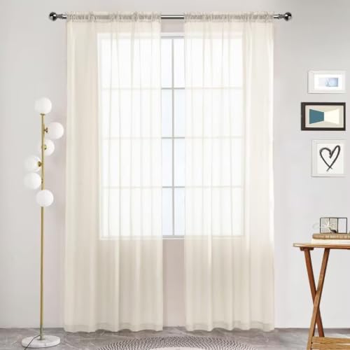 Sheer Voile Curtains for Living Room 90 Inch Long 2 Panels (Ivory / 52"W x 90"L (Pack of 2))