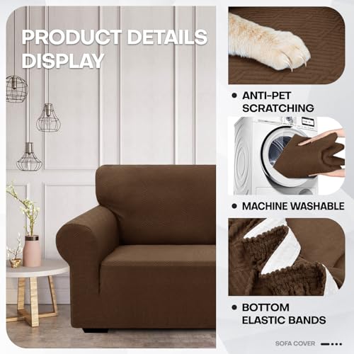 1 Piece Jacquard Chair Slipcovers for Living Room High Stretch Chair Covers with Arms Anti Slip Pets Friendly Couch Sofa Armchair Cover Furniture Protector (Small (31"-46") / New Pattern Coffee)