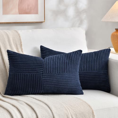 2 Packs Navy Blue Lumbar Decorative Throw Pillow Covers 14x24 Inch for Couch (Navy Blue / 24" x 14" (Pack of 2))