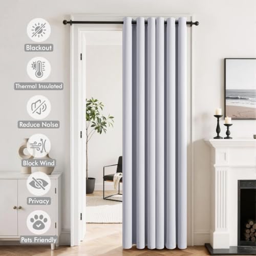 Closet Curtain for Open Closet Without Door Grommet Top 34x80 Inches (Greyish White / 34"W x 80"L (Pack of 2))