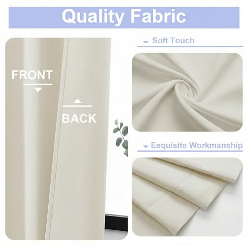 Ava Light Beige Short Light Filtering Curtains for Bedroom 54 Inches Long 2 Panels Set (Light Beige / 40"W x 54"L (Pack of 2))