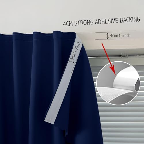 Self Adhesive Portable Blackout Curtains for Bedroom Easy to Install Window Thermal Lnsulated Kitchen Room Darkening Small Window Curtains (35"W x 79"L (Pack of 1) / Navy Blue)