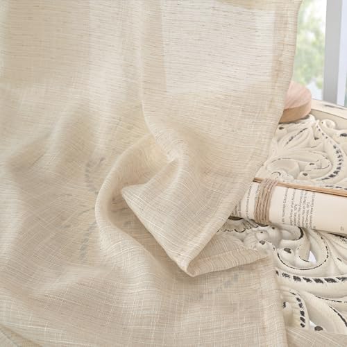 Burlap Linen Curtains 36 Inch Length (Natural / 24"W x 36"L (Pack of 2))