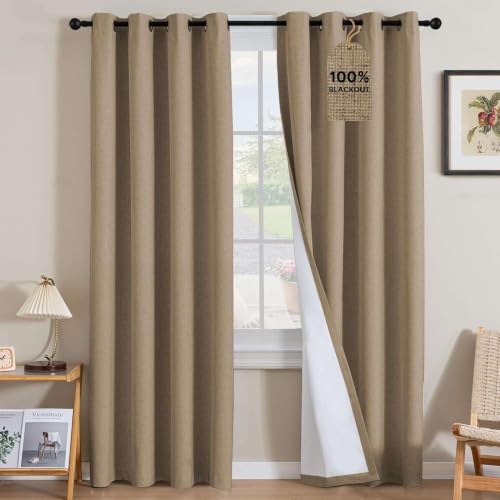 100% Blackout Linen Curtains 84" L Heathered Macchiato (Heathered Macchiato / 52"W x 84"L (Pack of 2))