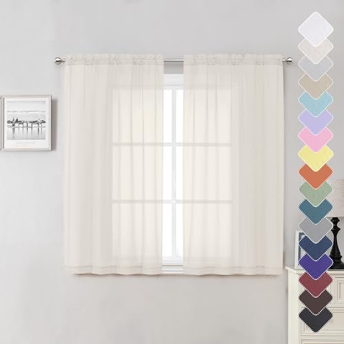 Short Sheer Curtains 54 Inches Length 2 Panels (Ivory / 40"W x 54"L (Pack of 2))