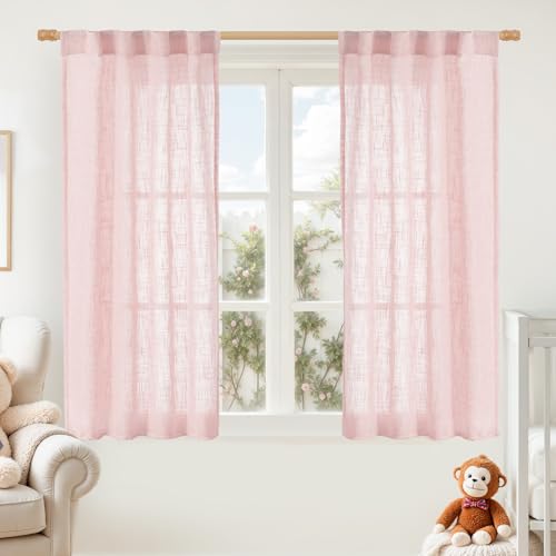 54 Inch Semi Sheer Window Linen Curtains (Pink / 34"W x 54"L (Pack of 2))