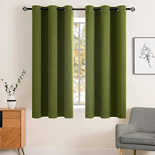 Moss Green Blackout Bedroom Curtains 63 Inch Long Light Blocking (Moss Green / 42"W x 63"L (Pack of 2))